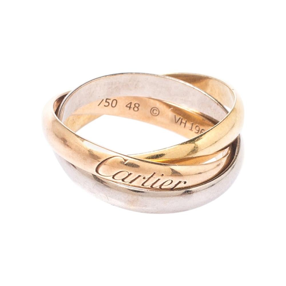 Cartier Trinity De Cartier Three Tone 18k Gold Rolling Band Ring Size 49