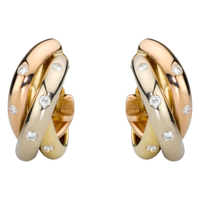 Cartier Trinity Diamond 18 Karat White, Pink, Yellow Gold Earrings