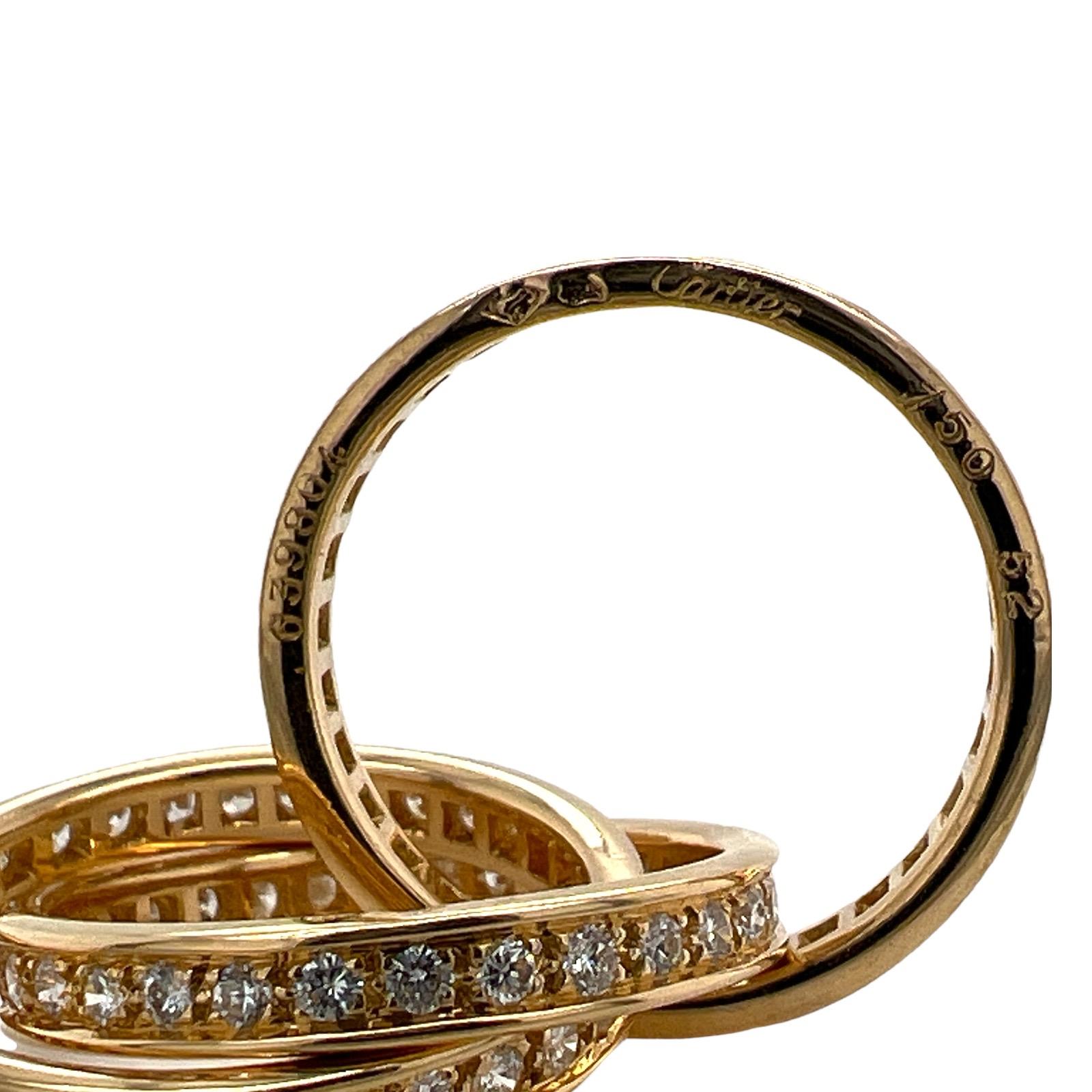 Taille ronde Cartier Bague d'alliance Trinity en or jaune 18 carats et diamants, taille 52 (6) en vente