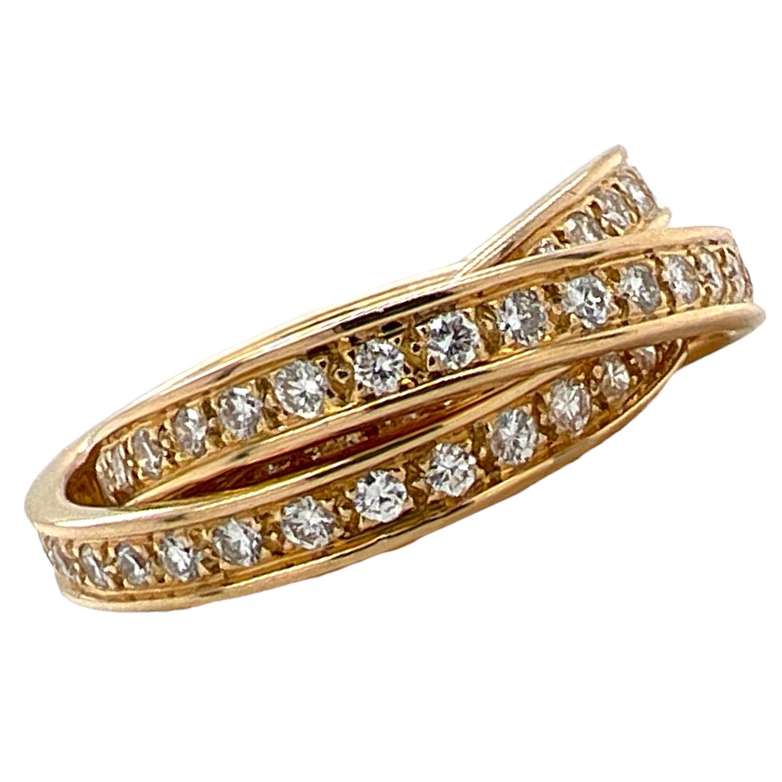 Cartier Bague d'alliance Trinity en or jaune 18 carats et diamants, taille 52 (6) Excellent état - En vente à Boca Raton, FL