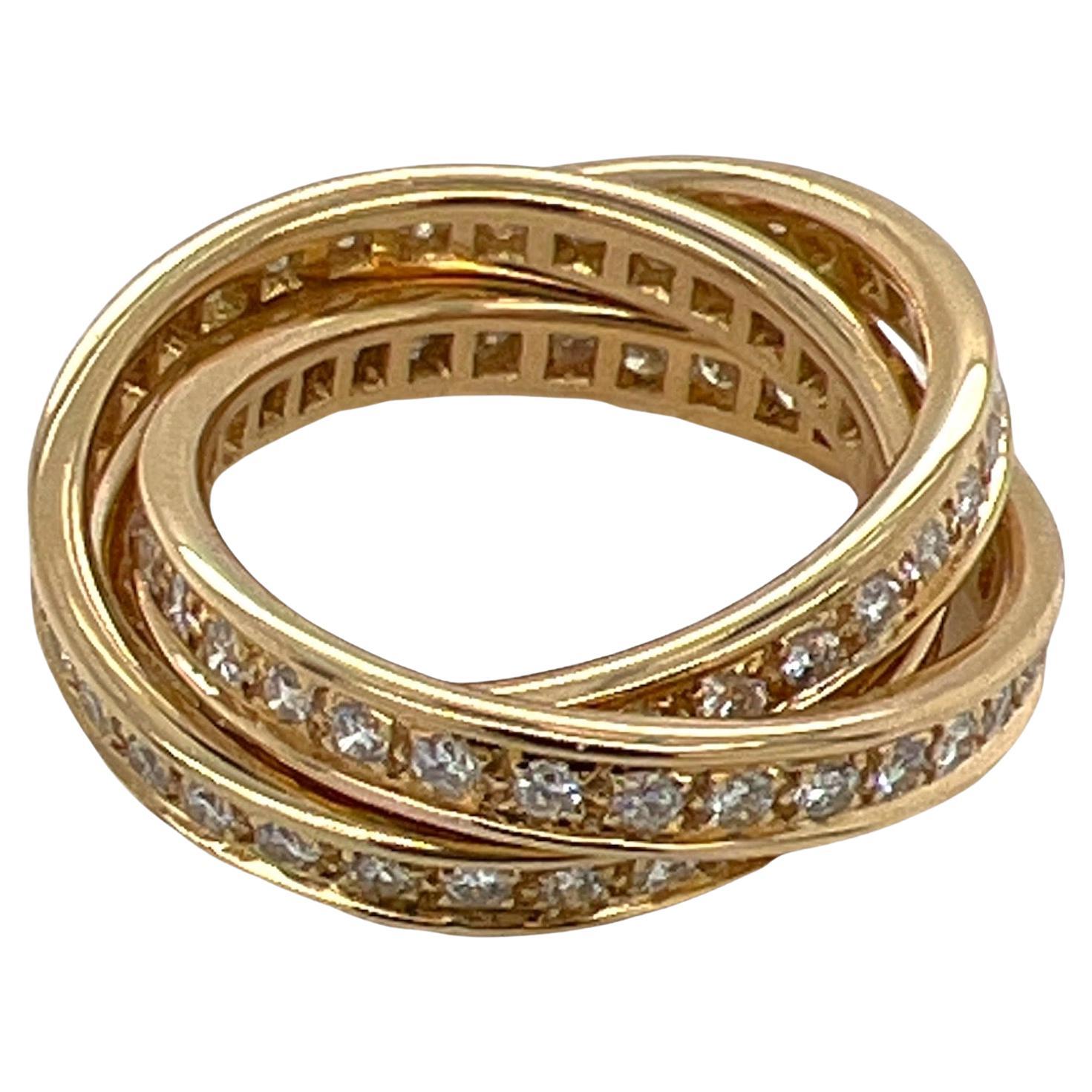 Cartier Trinity Diamond 18 Karat Yellow Gold Wedding Band Ring Size 52 (6) For Sale