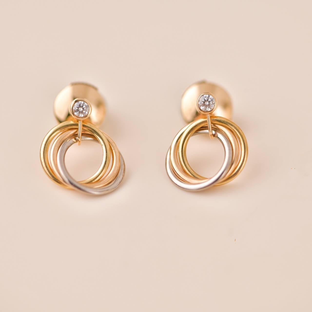 Women's or Men's Cartier Trinity Diamond 18K Gold Earrings