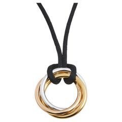 Cartier Trinity Diamond 18K Three Tone Gold Black Cord Pendant Necklace