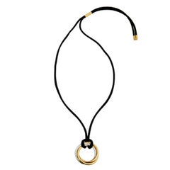 Cartier Trinity Diamond 18K Three Tone Gold Black Cord Pendant Necklace