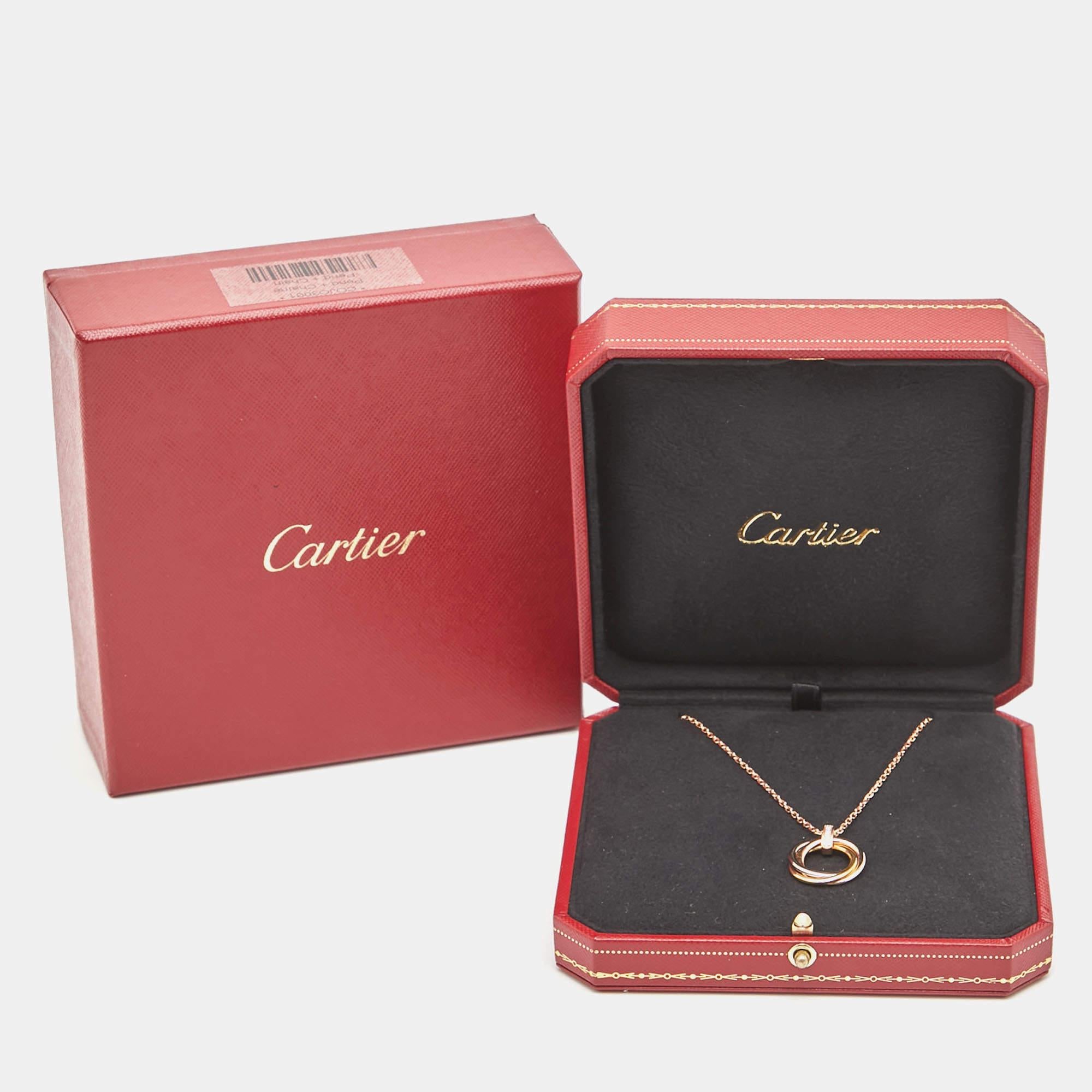 Cartier Trinity Diamond 18K Three Tone Gold Pendant Necklace For Sale 2