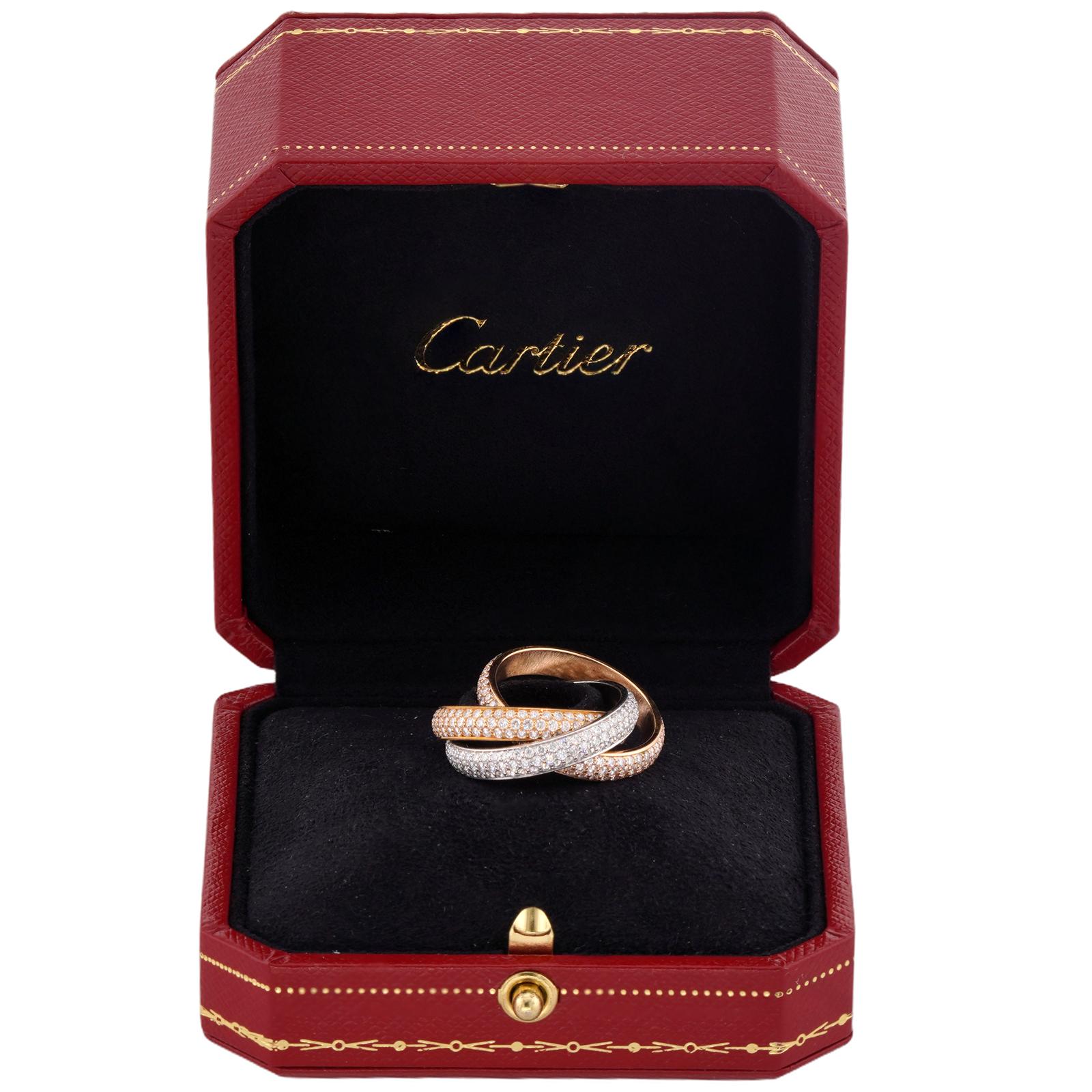 Taglio brillante CARTIER Anello a tre fasce con diamante Trinity in oro 18 carati in vendita