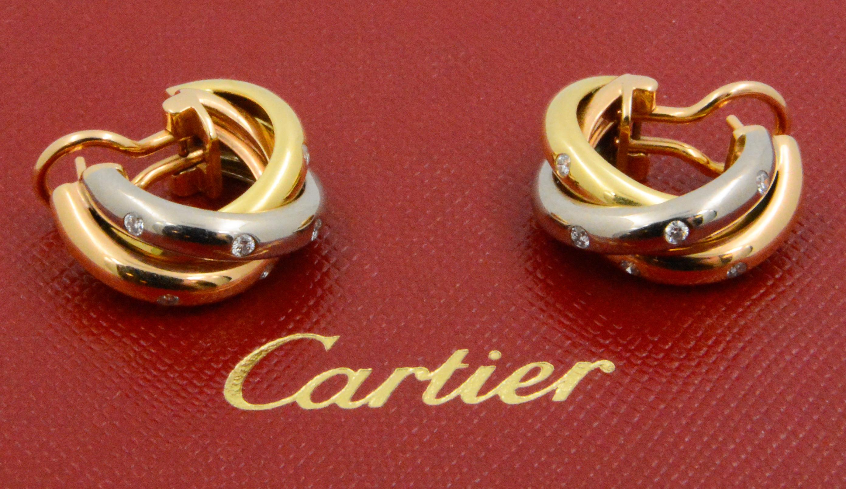 Cartier Trinity Diamond 18 Karat White, Pink, Yellow Gold Earrings 3