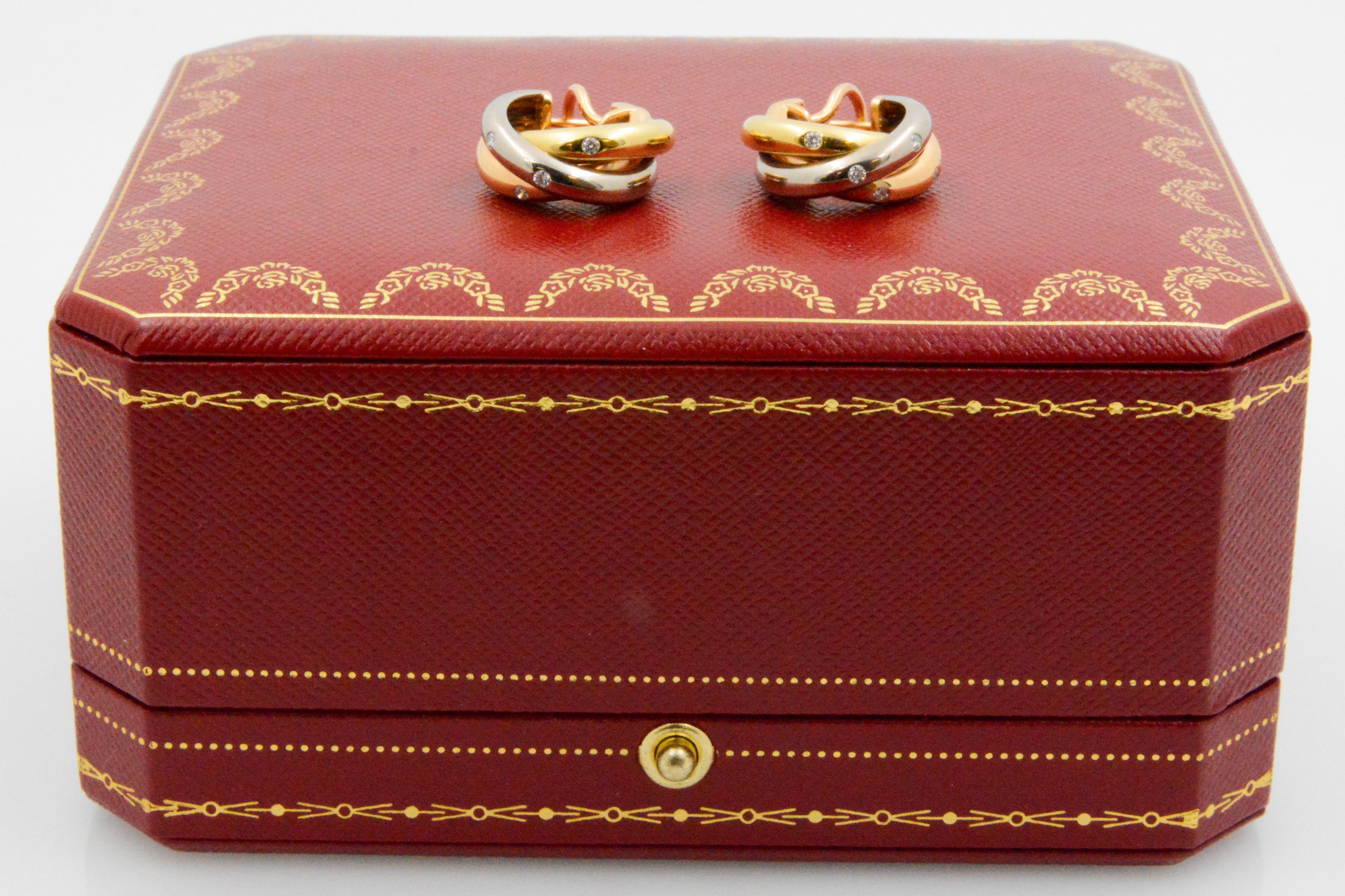 Cartier Trinity Diamond 18 Karat White, Pink, Yellow Gold Earrings 4