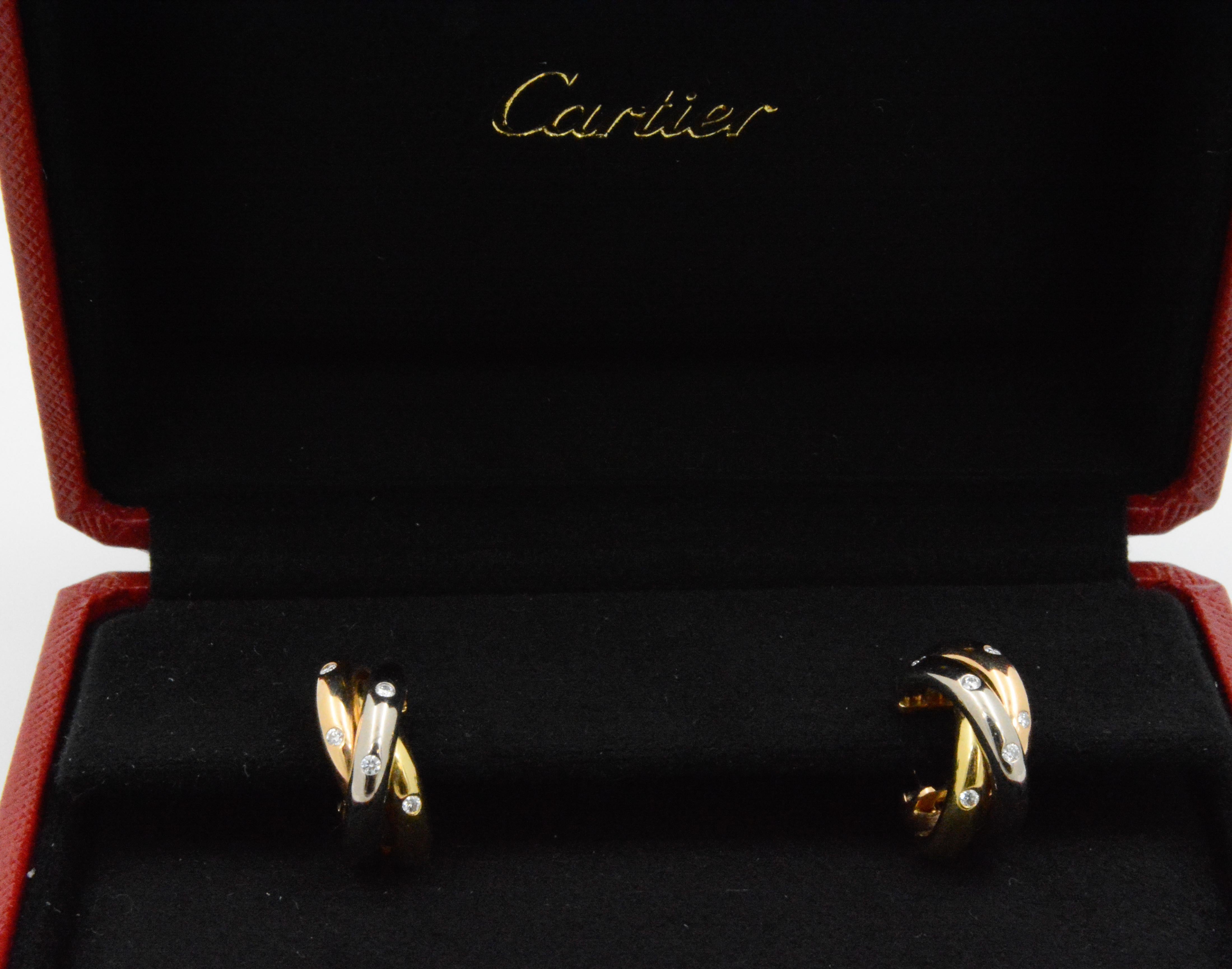 Cartier Trinity Diamond 18 Karat White, Pink, Yellow Gold Earrings 5
