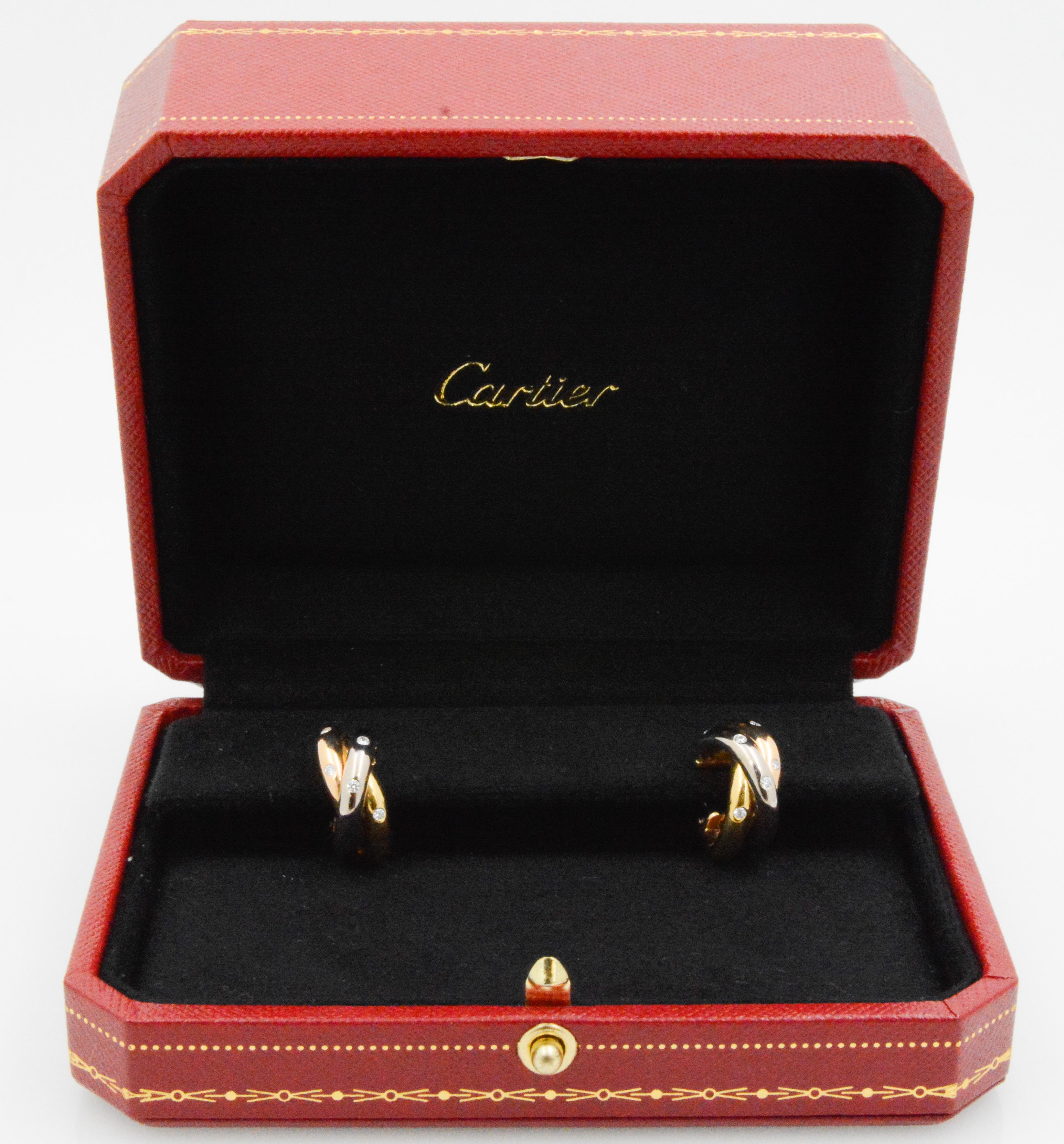 Cartier Trinity Diamond 18 Karat White, Pink, Yellow Gold Earrings 6