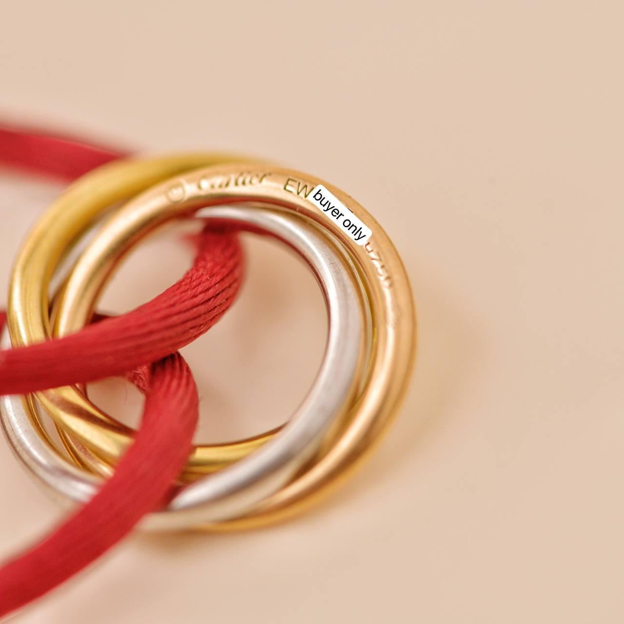 Cartier Trinity Diamond 18K Yellow Rose and White Gold Red Cord Bracelet 1