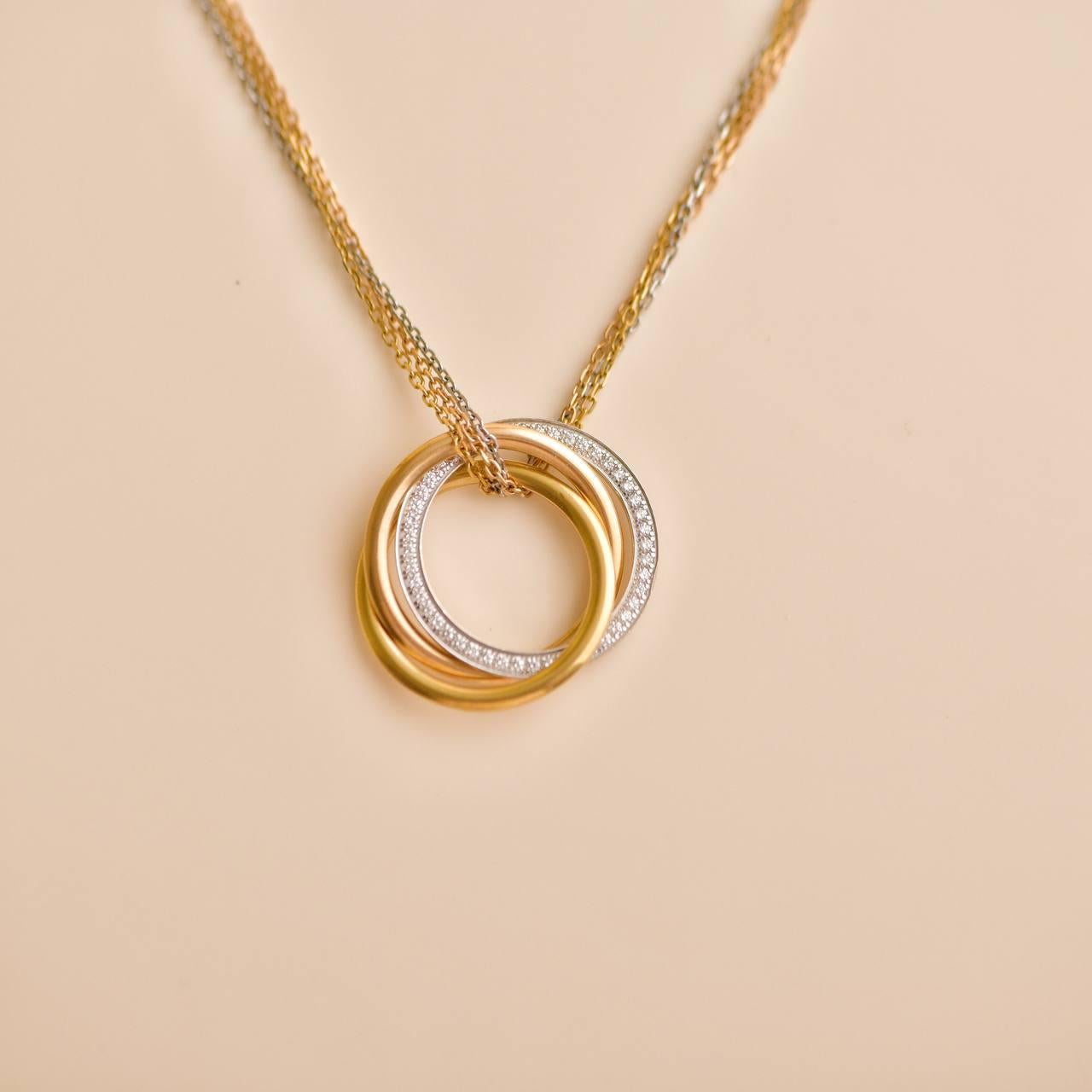 Women's Cartier Trinity Diamond 18K Yellow Rose White Gold Pendant Necklace