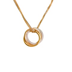 Cartier Trinity Diamond 18K Yellow Rose White Gold Pendant Necklace