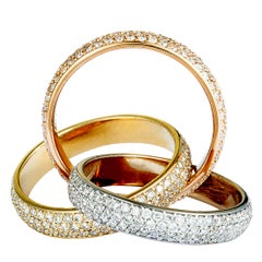 Cartier Trinity Diamond 3 Rolling White, Yellow, and Rose Gold Band Ring