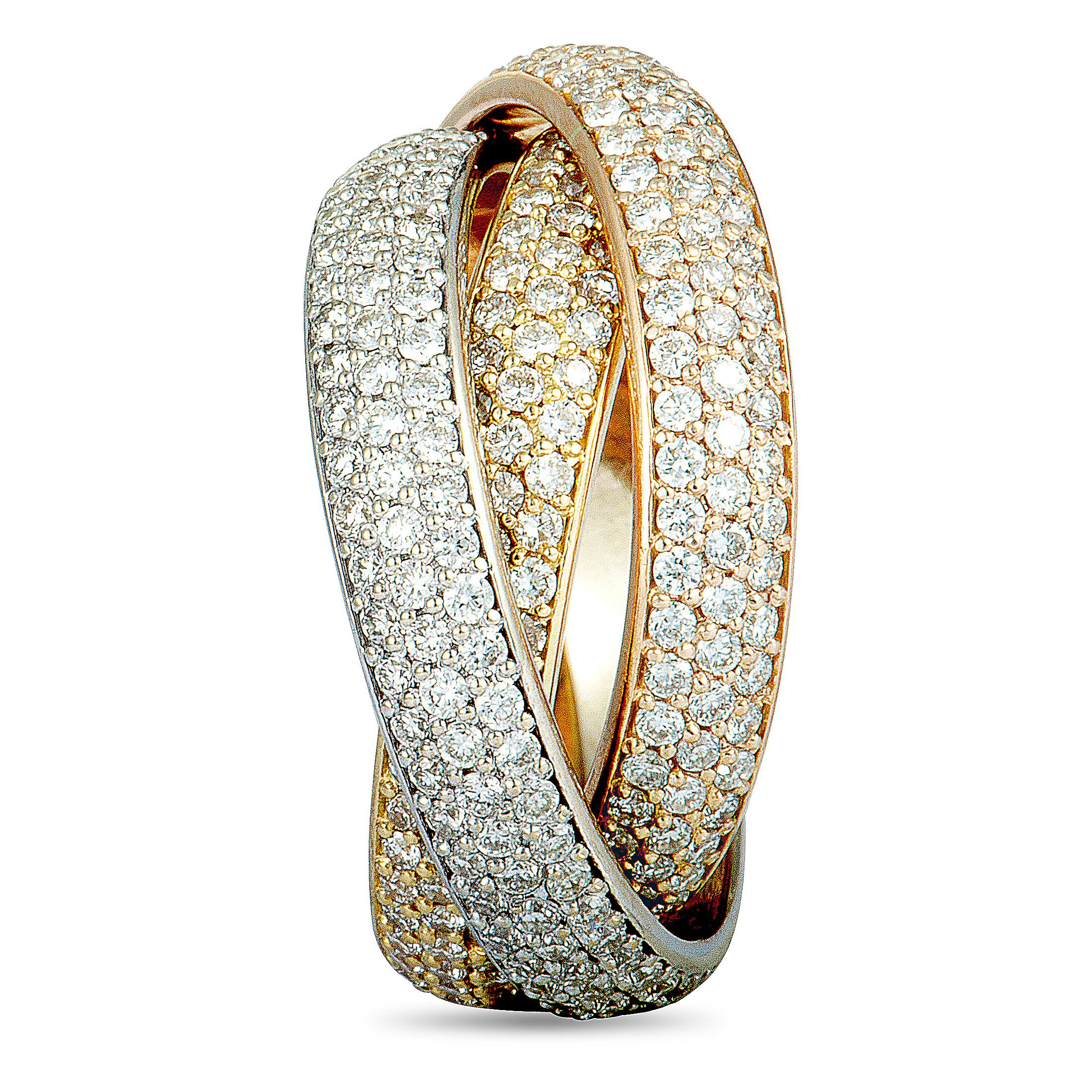 Cartier Trinity Diamond 3 Rolling White, Yellow, and Rose Gold Band Ring In Excellent Condition In Southampton, PA