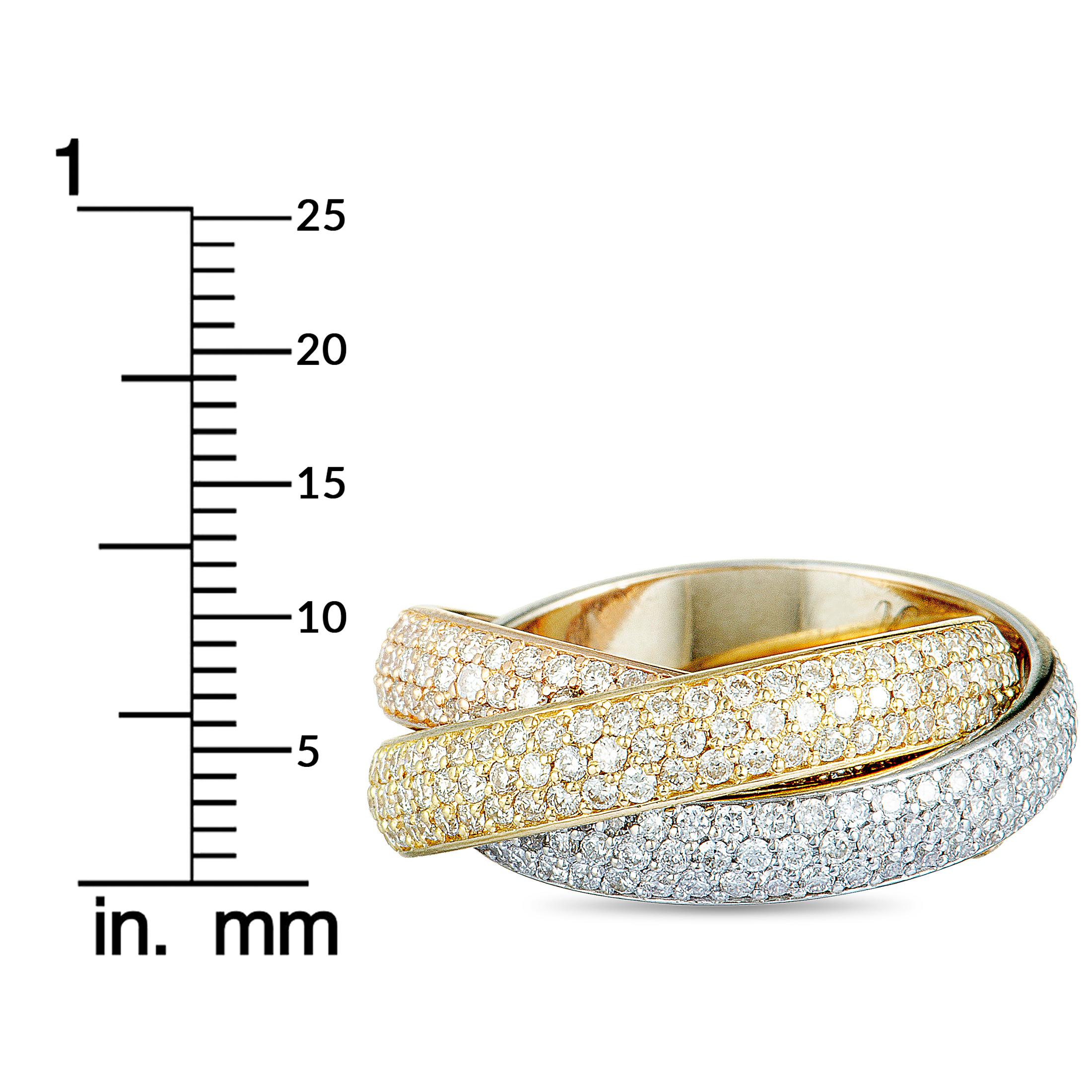 Cartier Trinity Diamond 3 Rolling White, Yellow, and Rose Gold Band Ring 3