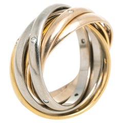 Cartier Trinity Diamond 6 Loop 18K Three Tone Gold Rolling Ring Size 54