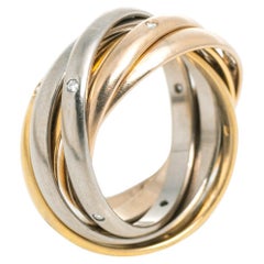 Cartier Bague Trinity en or 18 carats à trois tons et à anneau en forme de boucle avec diamants, taille 54