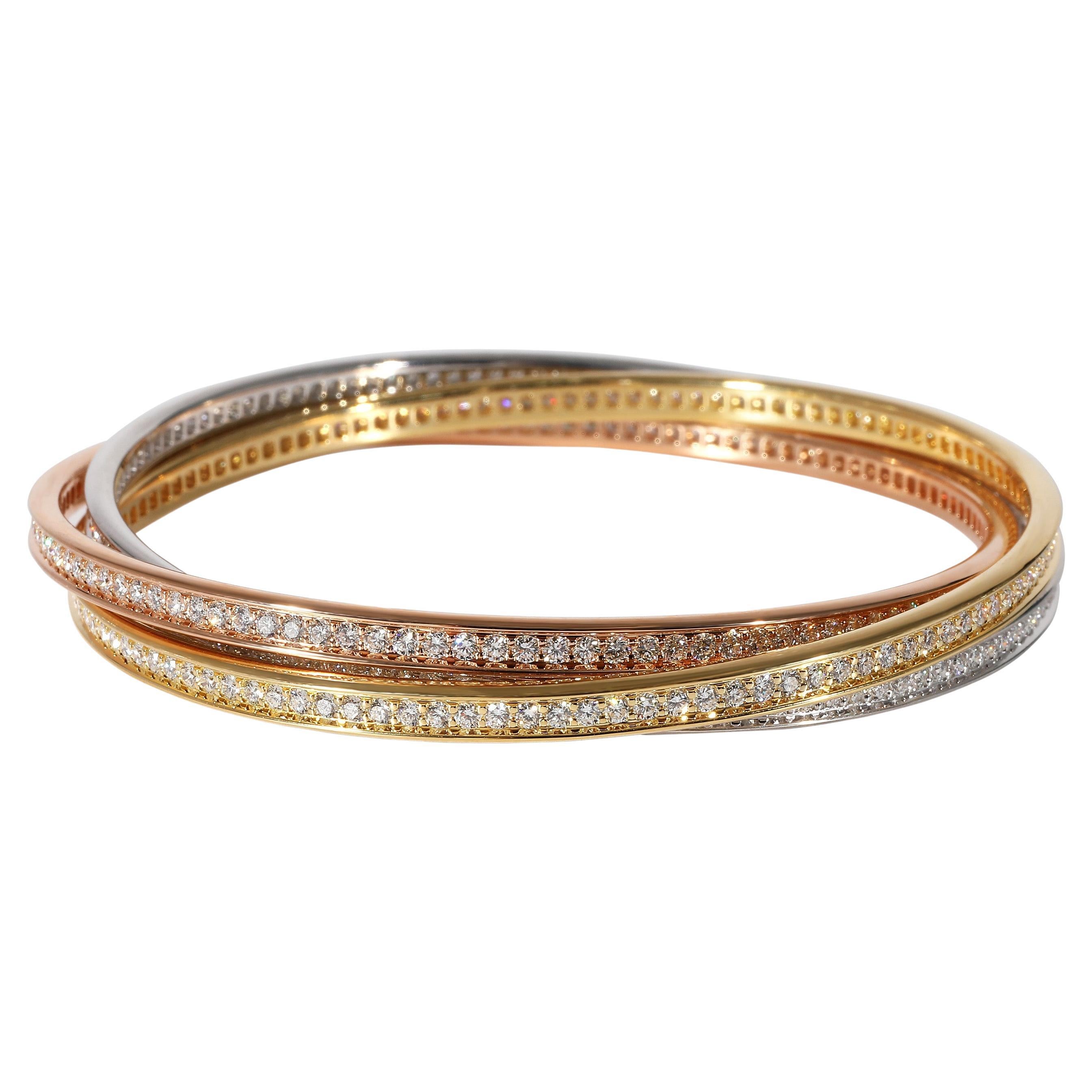 Cartier Trinity 18k Tri-Gold Diamond Medium Model Bracelet For Sale at  1stDibs | cartier 3 rings bracelet, cartier clash armband, cartier infinity  bracelet