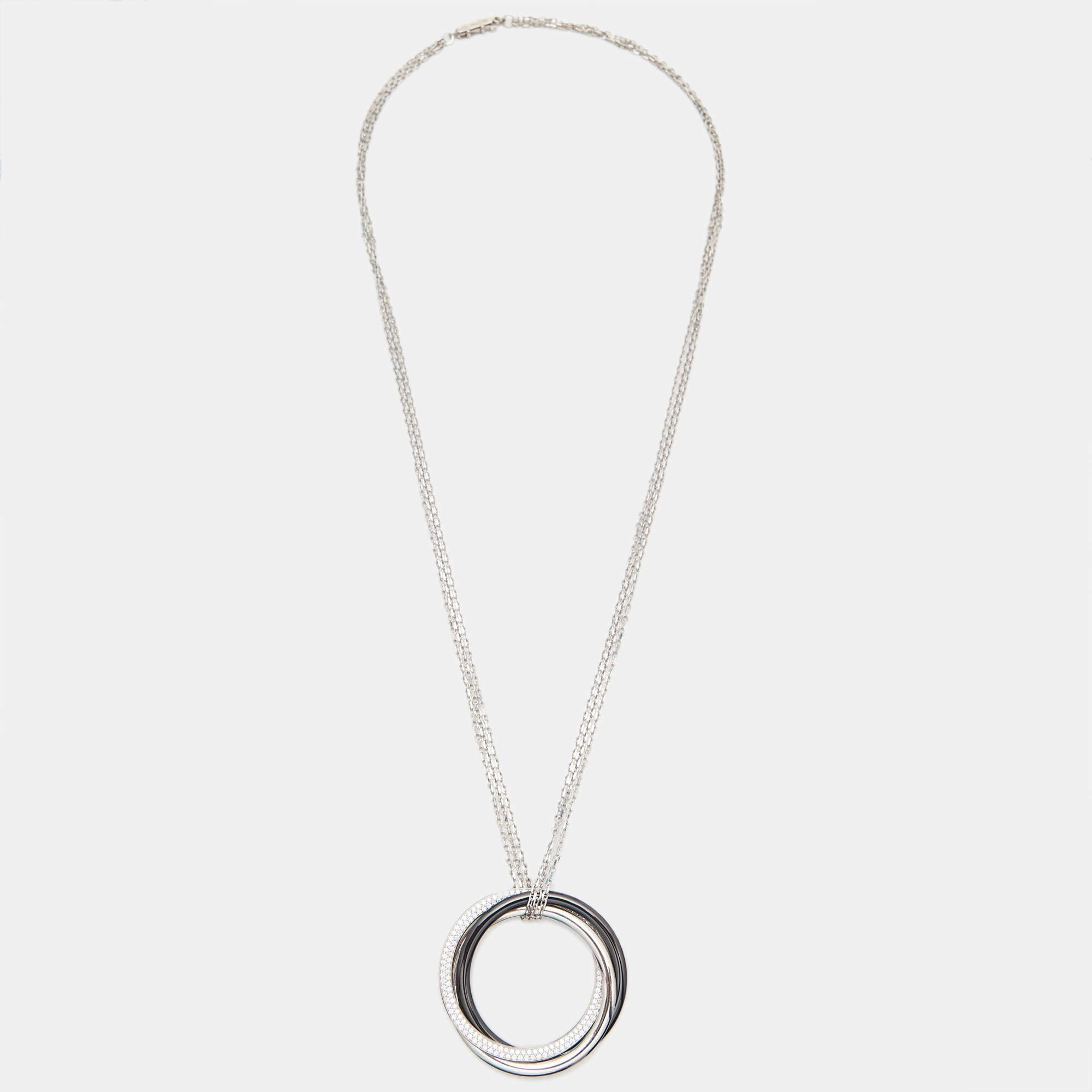 Cartier Trinity Diamond Ceramic 18k White Gold Very Large Model Necklace 1
