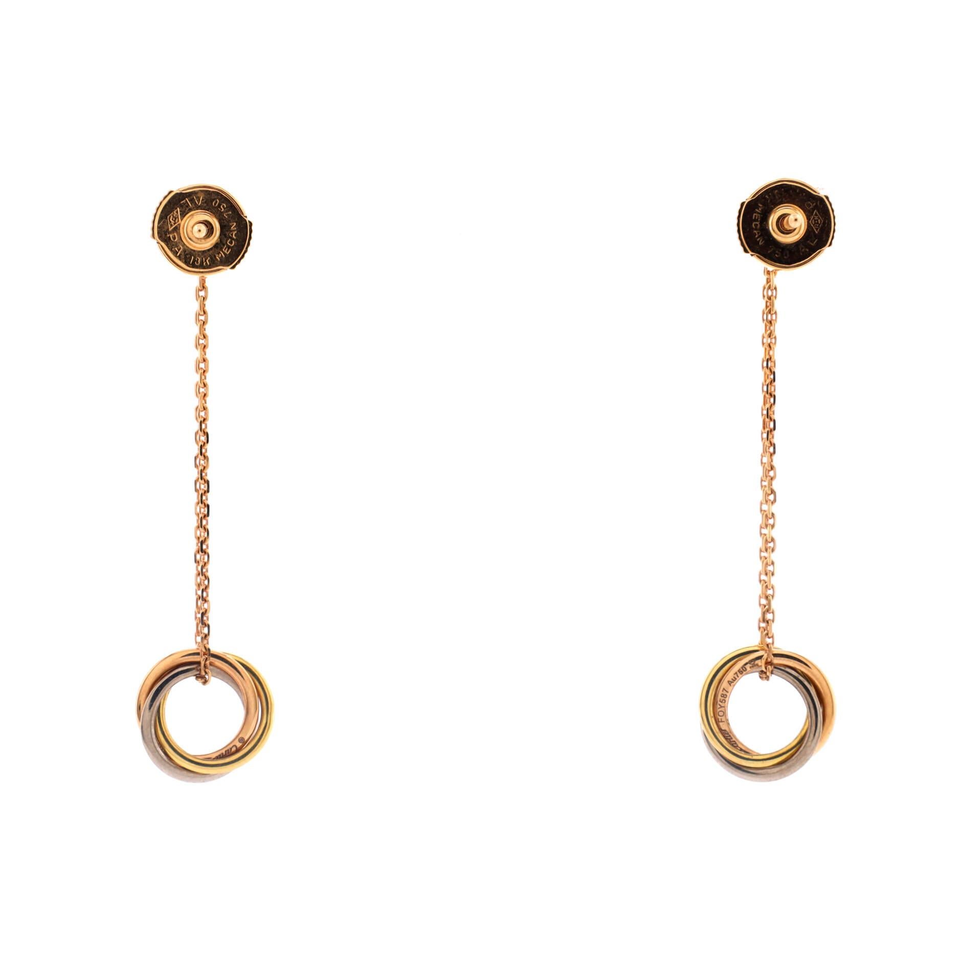 Cartier Trinity Diamant-Tropfen-Ohrringe aus 18 Karat dreifarbigem Gold im Zustand „Gut“ in New York, NY