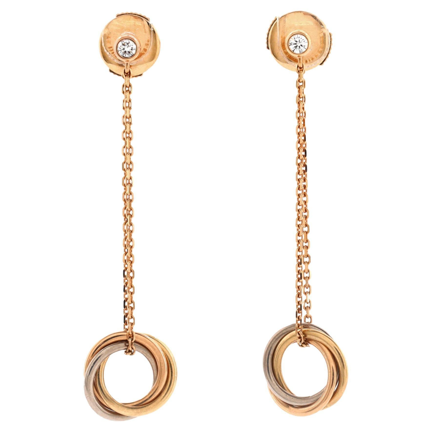 Cartier Trinity Diamond Drop Earrings 18k Tricolor Gold