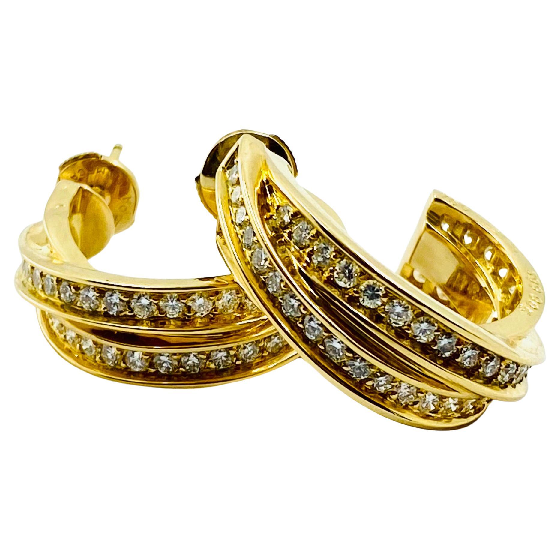 Round Cut Cartier Trinity Diamond Earrings 18k Gold For Sale