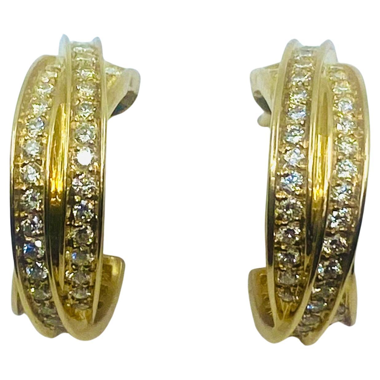 Cartier Trinity Diamond Earrings 18k Gold For Sale