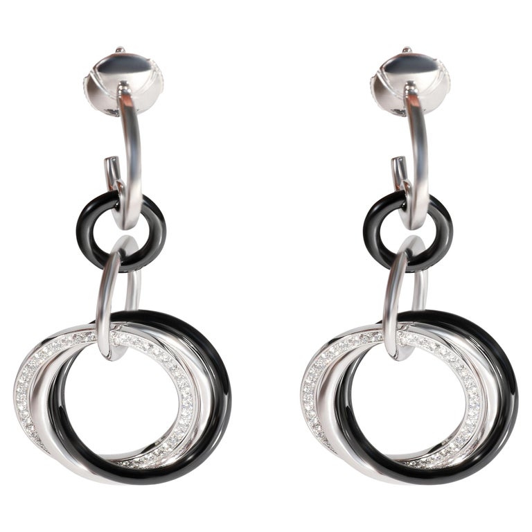 Cartier Trinity Diamond Earrings in 18K White Gold/Ceramic 0.19 CTW For  Sale at 1stDibs