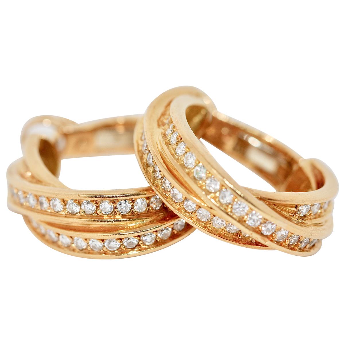 Cartier Trinity Diamond Hoop Earrings 18 Karat Gold