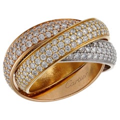 CARTIER Trinity Diamond Multi-Tone Gold Band Ring. Sz 55. COA, Box