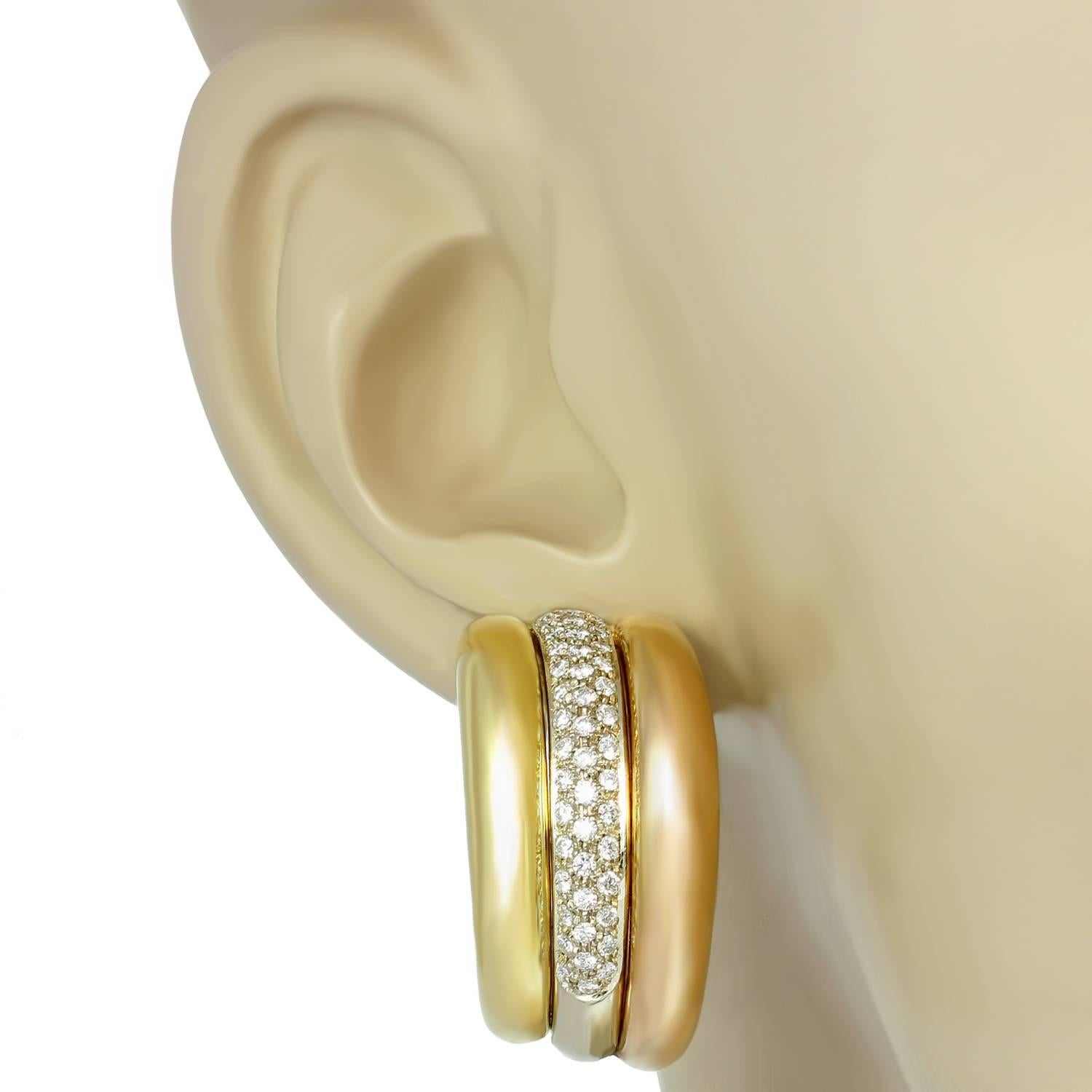 Women's Cartier Trinity Diamond Multi-Tone Gold Large Earrings