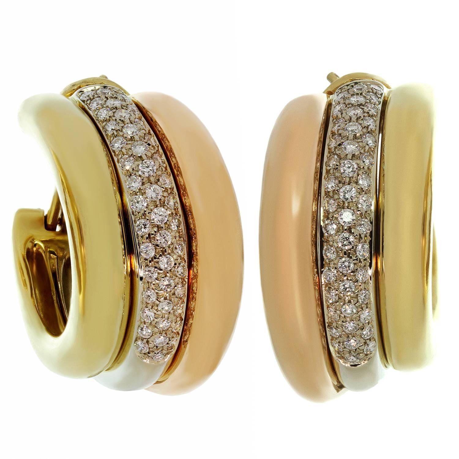 Cartier Trinity Diamond Multi-Tone Gold Large Earrings