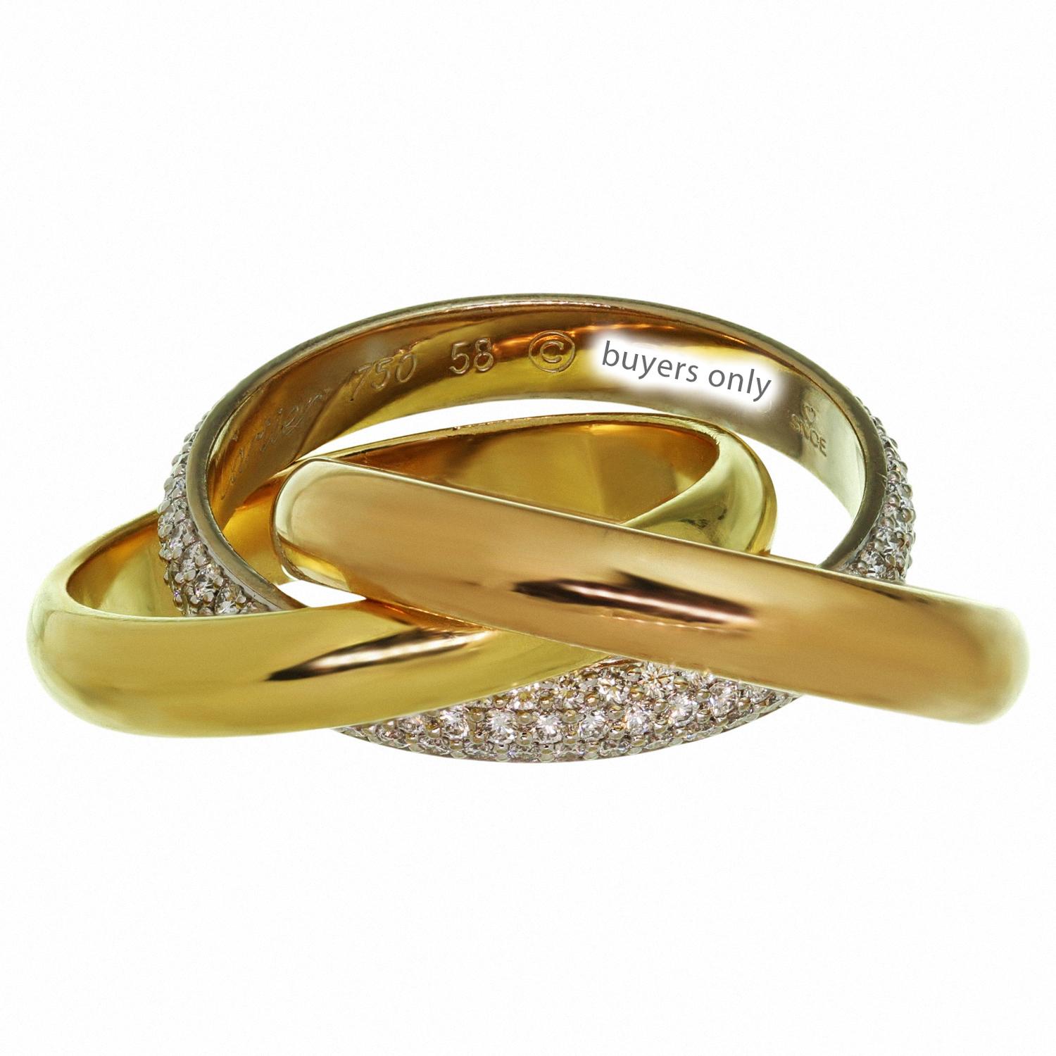 Brilliant Cut Cartier Trinity Diamond Multicolor Gold Band Ring