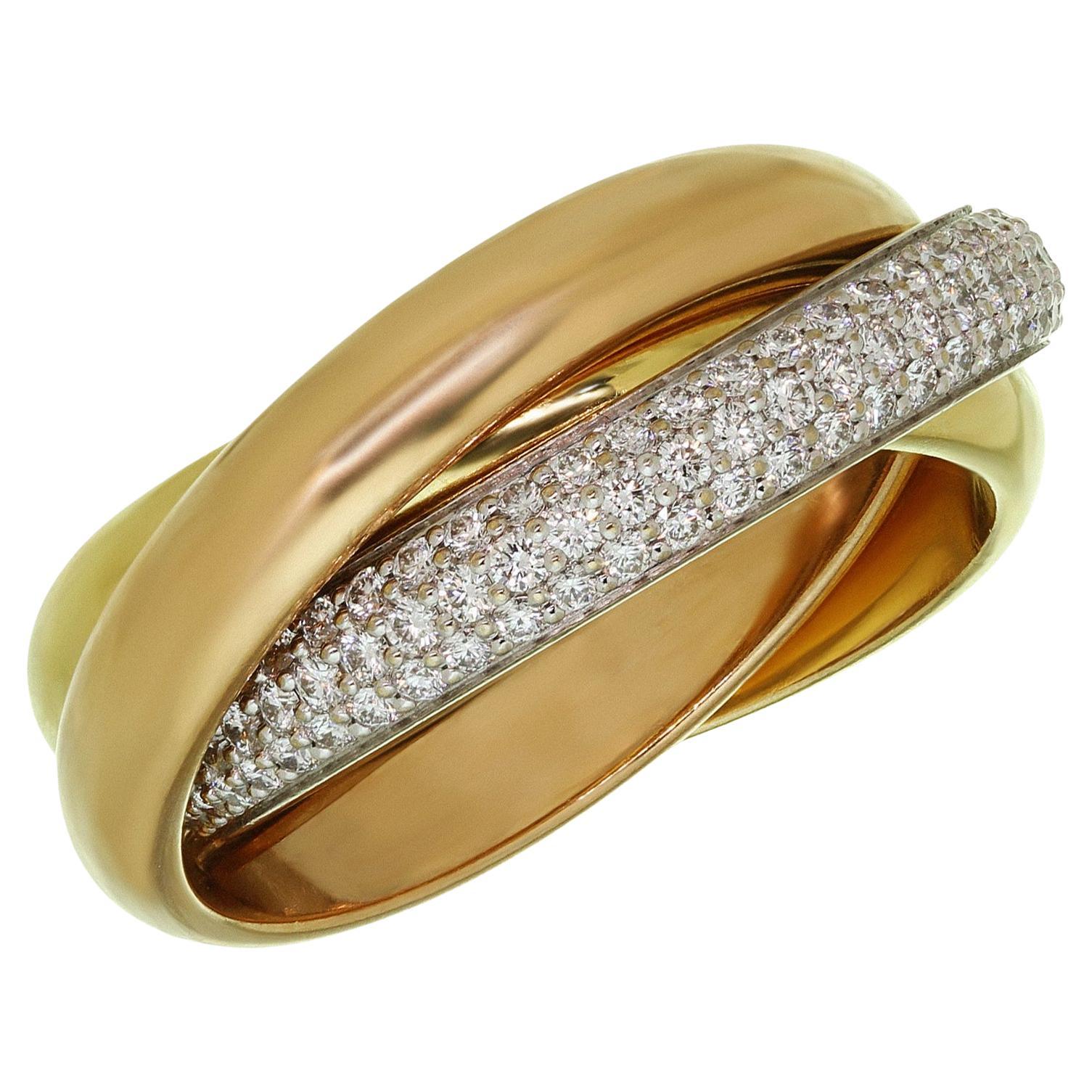 Cartier Trinity Diamond Multicolor Gold Band Ring