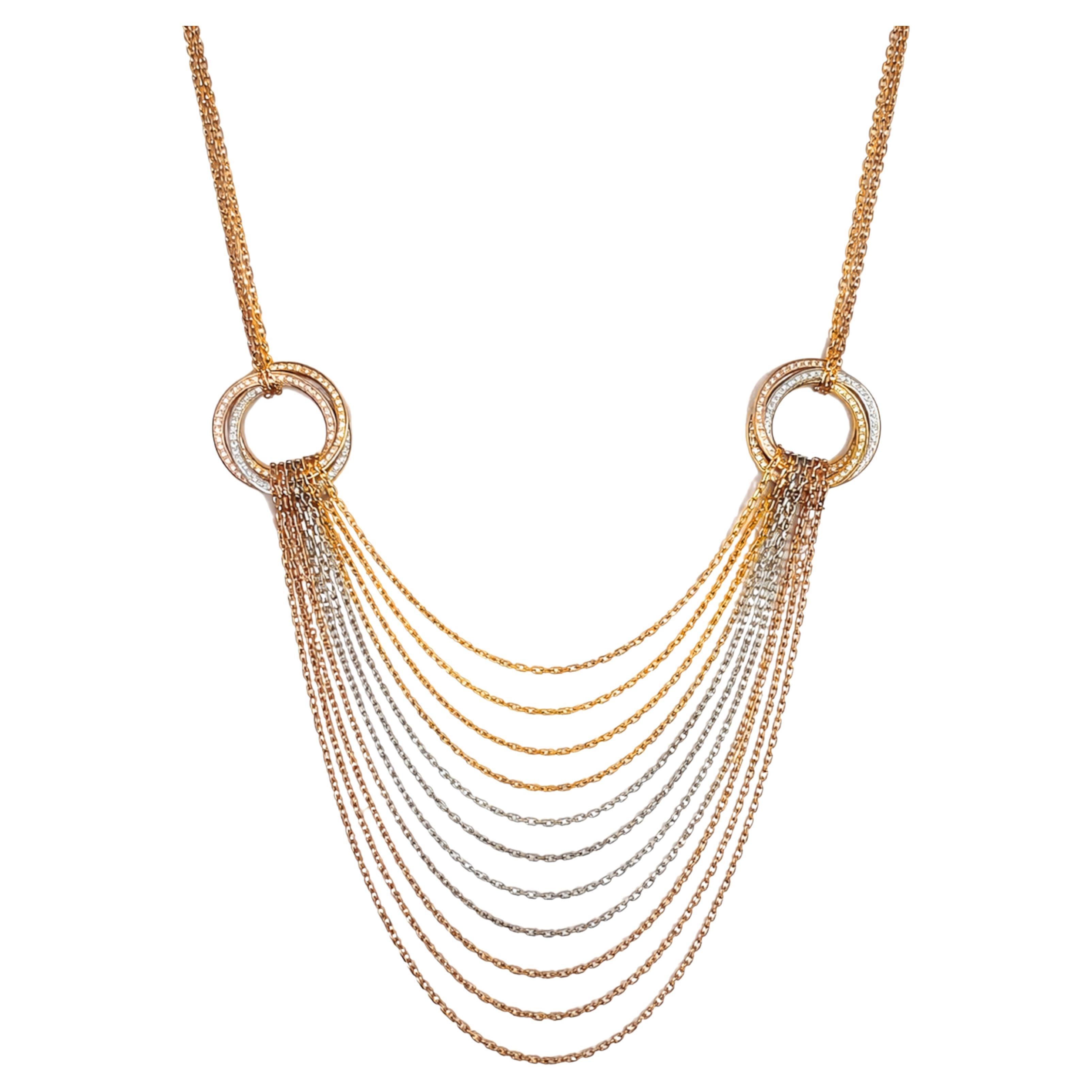 Collana Cartier Trinity con diamanti in oro giallo, rosa e bianco 18 carati in vendita