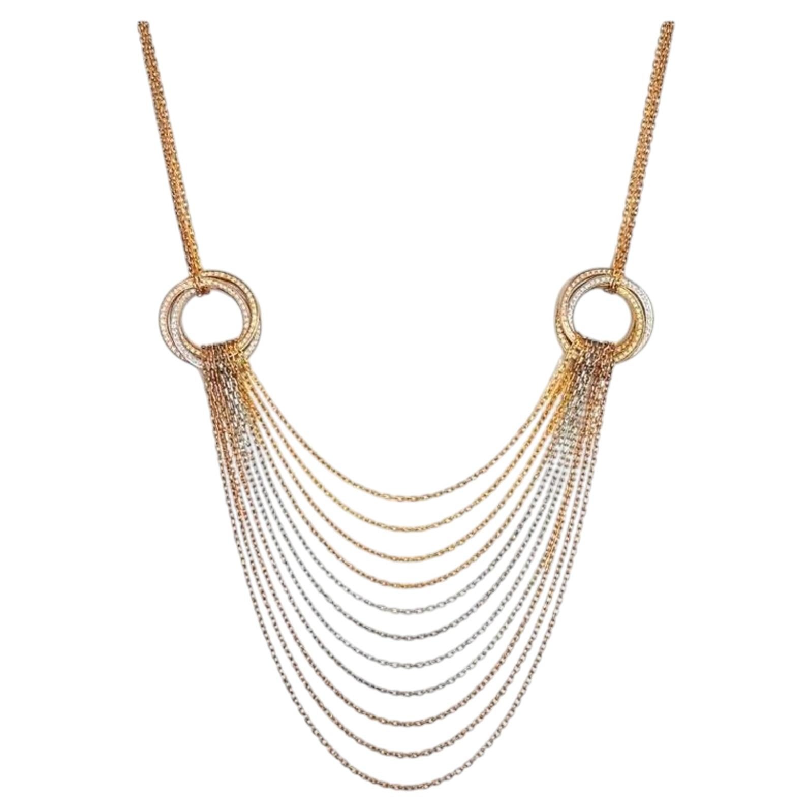 Cartier Trinity Diamond Necklace 18K Yellow, Rose and White Gold