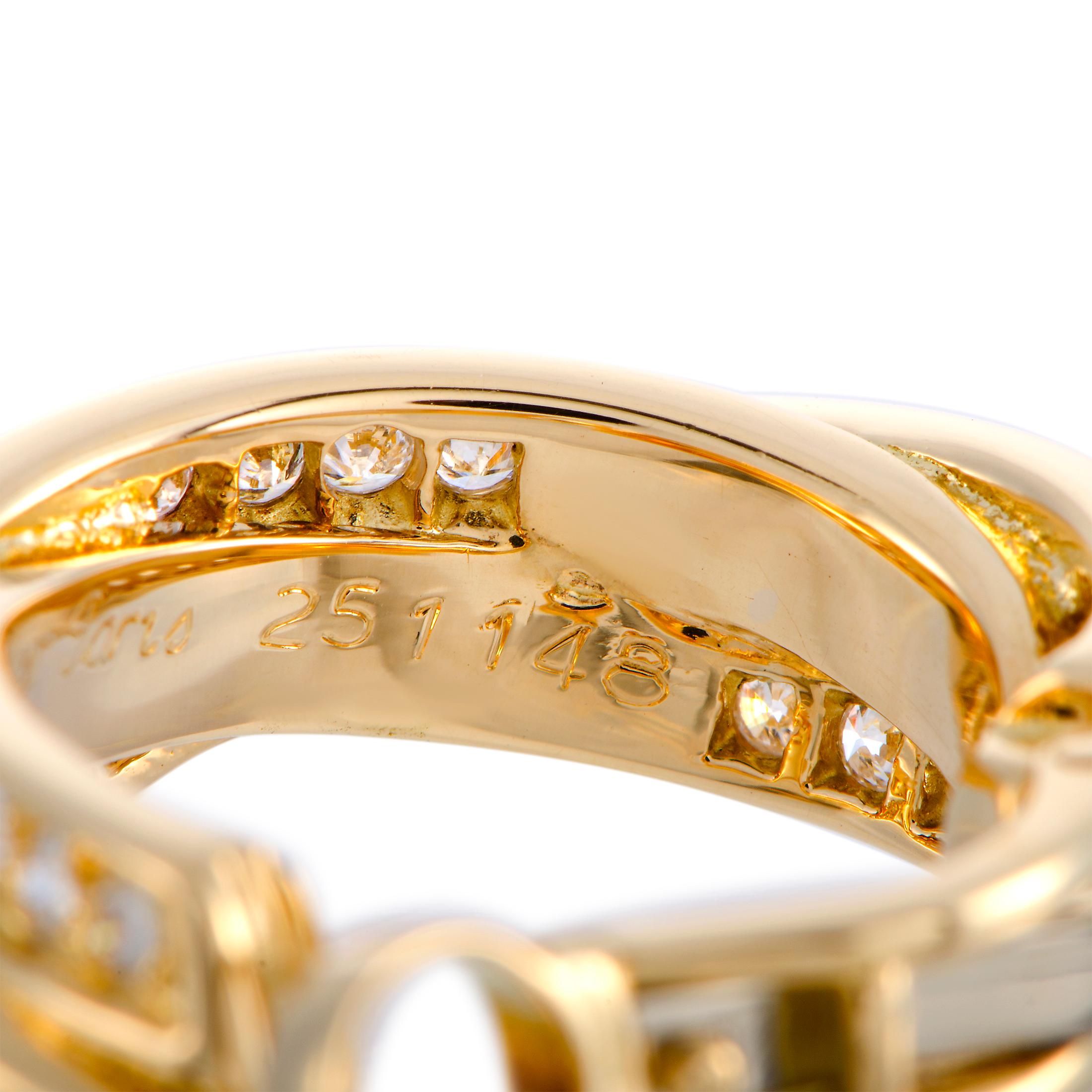 Women's Cartier Trinity Diamond Pave Crisscross Yellow Gold Huggie Omega Back Earrings
