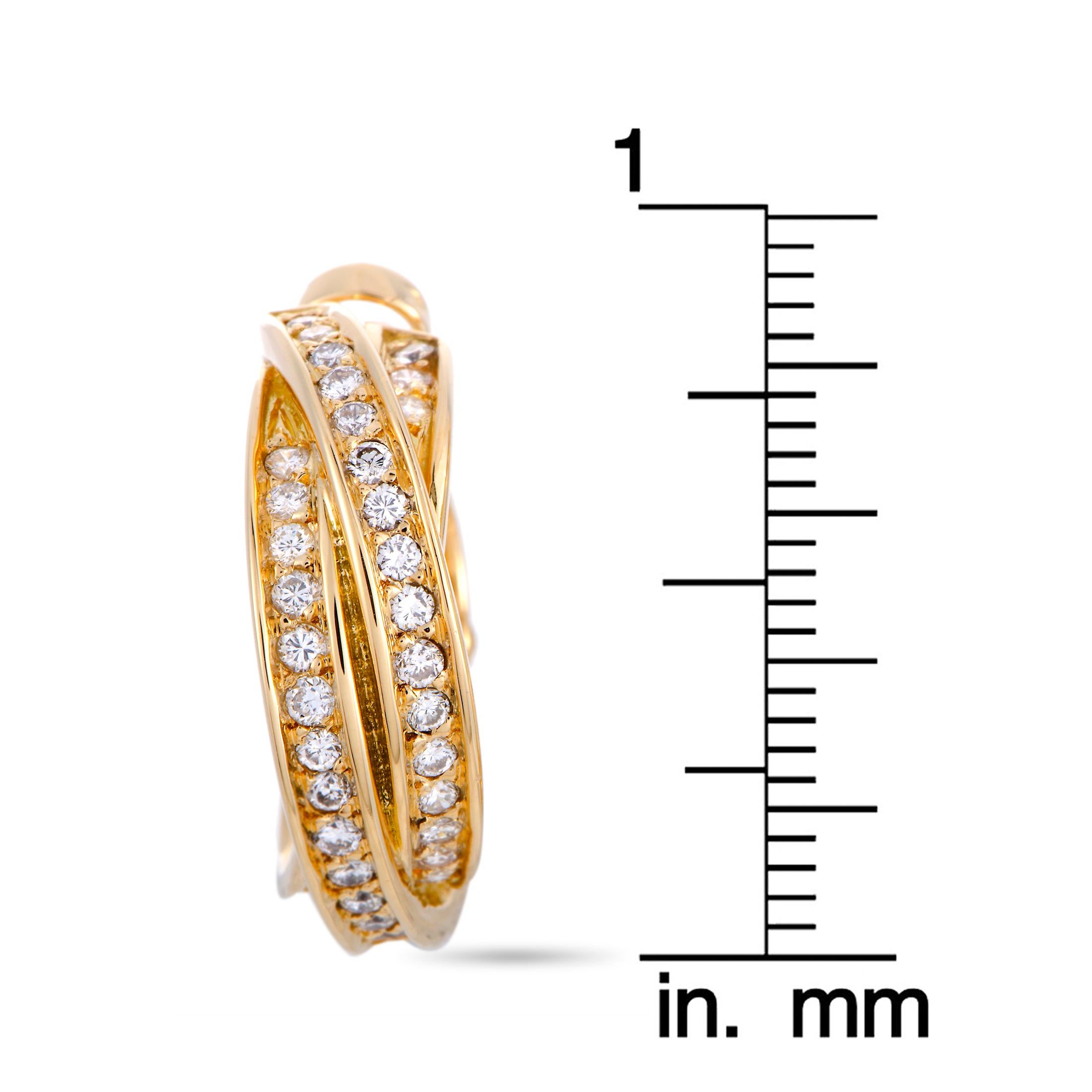 Cartier Trinity Diamond Pave Crisscross Yellow Gold Huggie Omega Back Earrings 1