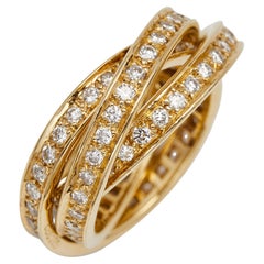 Cartier Trinity Diamond Paved 18k Yellow Gold Rolling Ring Size 52