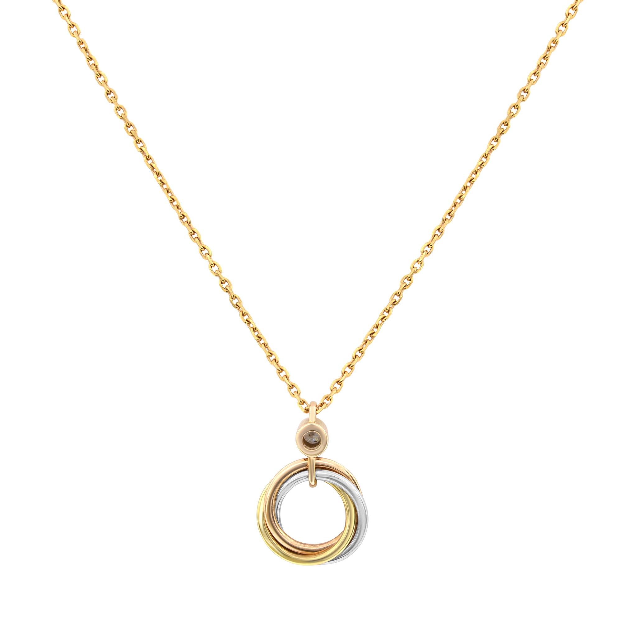 Modern Cartier Trinity Diamond Pendant Necklace 18K Tricolor Gold 0.04cttw