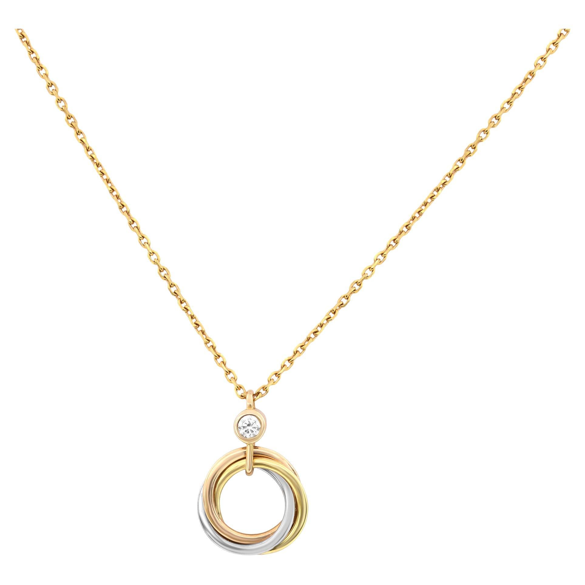 Cartier Trinity Diamond Pendant Necklace 18K Tricolor Gold 0.04cttw