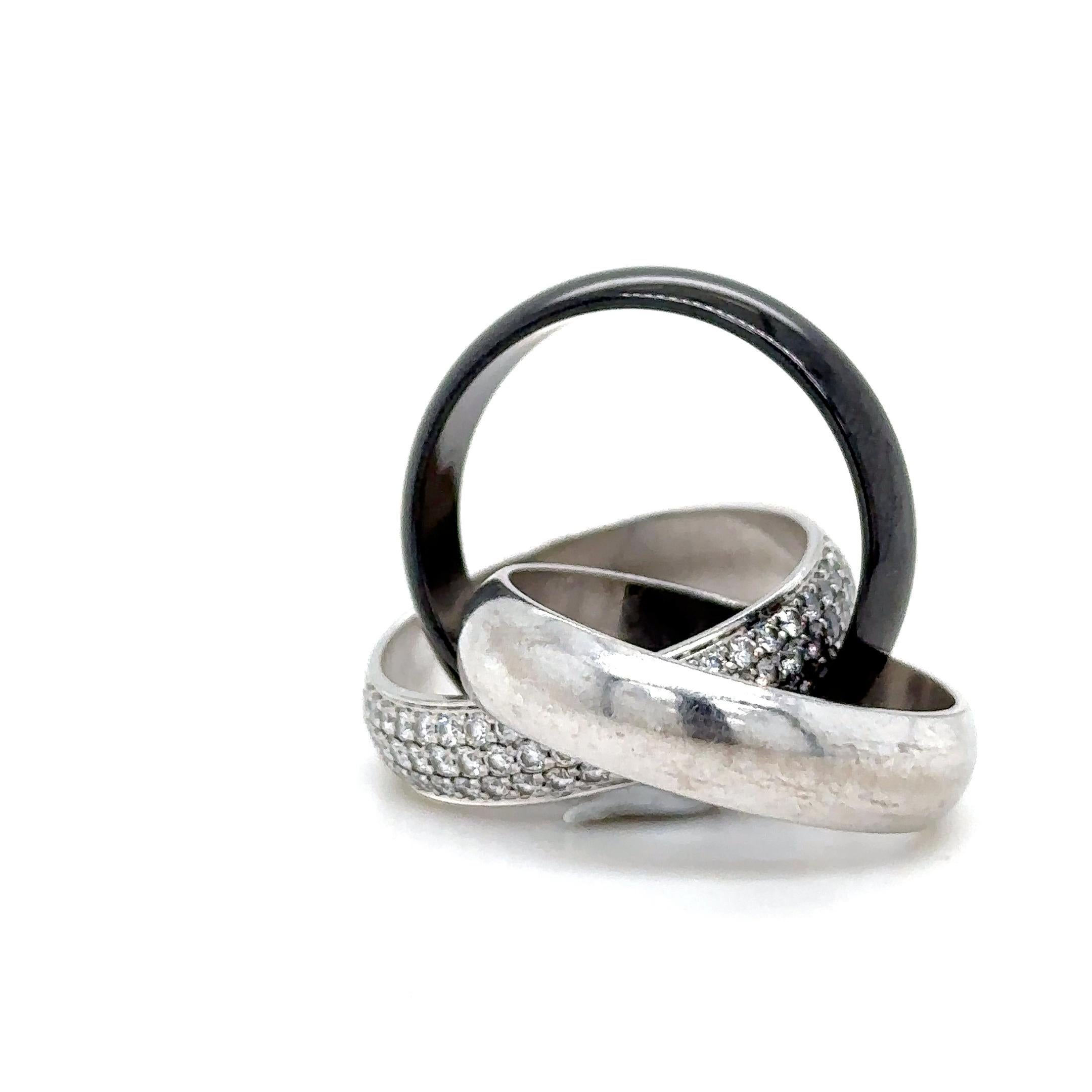 Round Cut Cartier Trinity Diamond Platinum White Gold Ceramic Band Ring 1.54ct