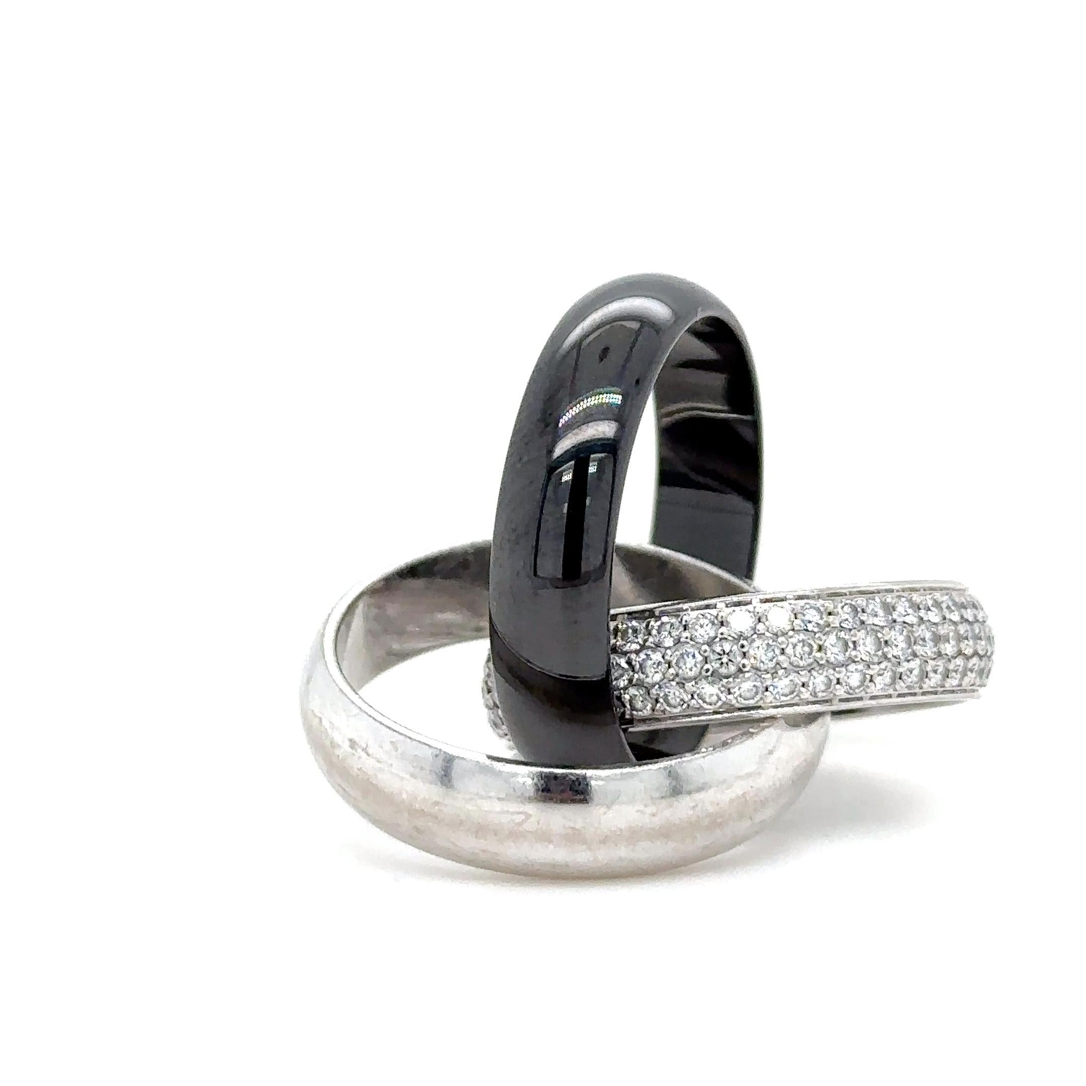 Cartier Trinity Diamond Platinum White Gold Ceramic Band Ring 1.54ct In Excellent Condition In SYDNEY, NSW