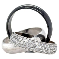 Cartier Trinity Diamond Platinum White Gold Ceramic Band Ring 1.54ct