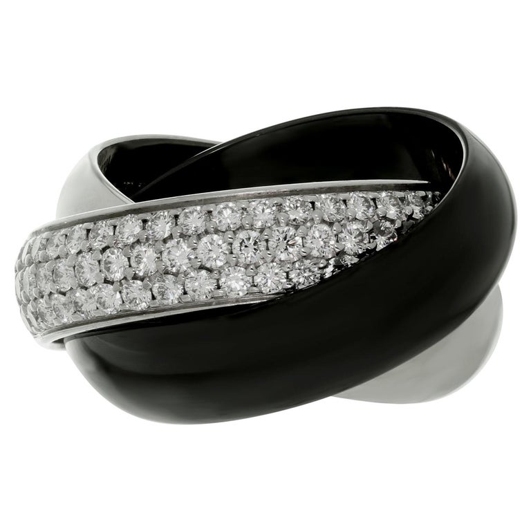 Cartier Trinity Diamond Platinum White Gold Ceramic Band Ring For Sale at  1stDibs