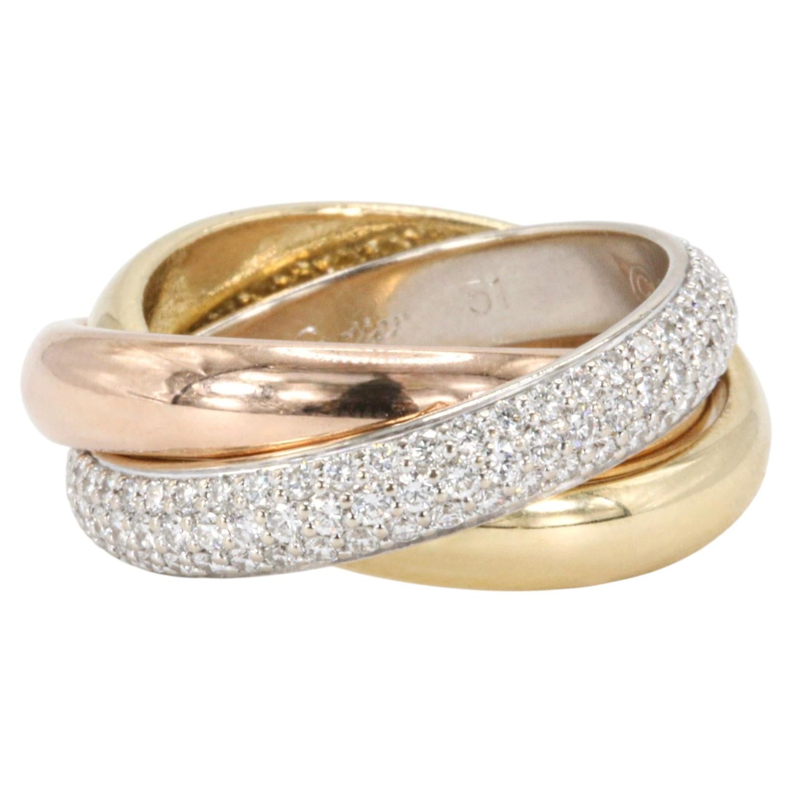 Cartier Trinity Diamond Ring 18K Tri-Color Gold with Original Certificate