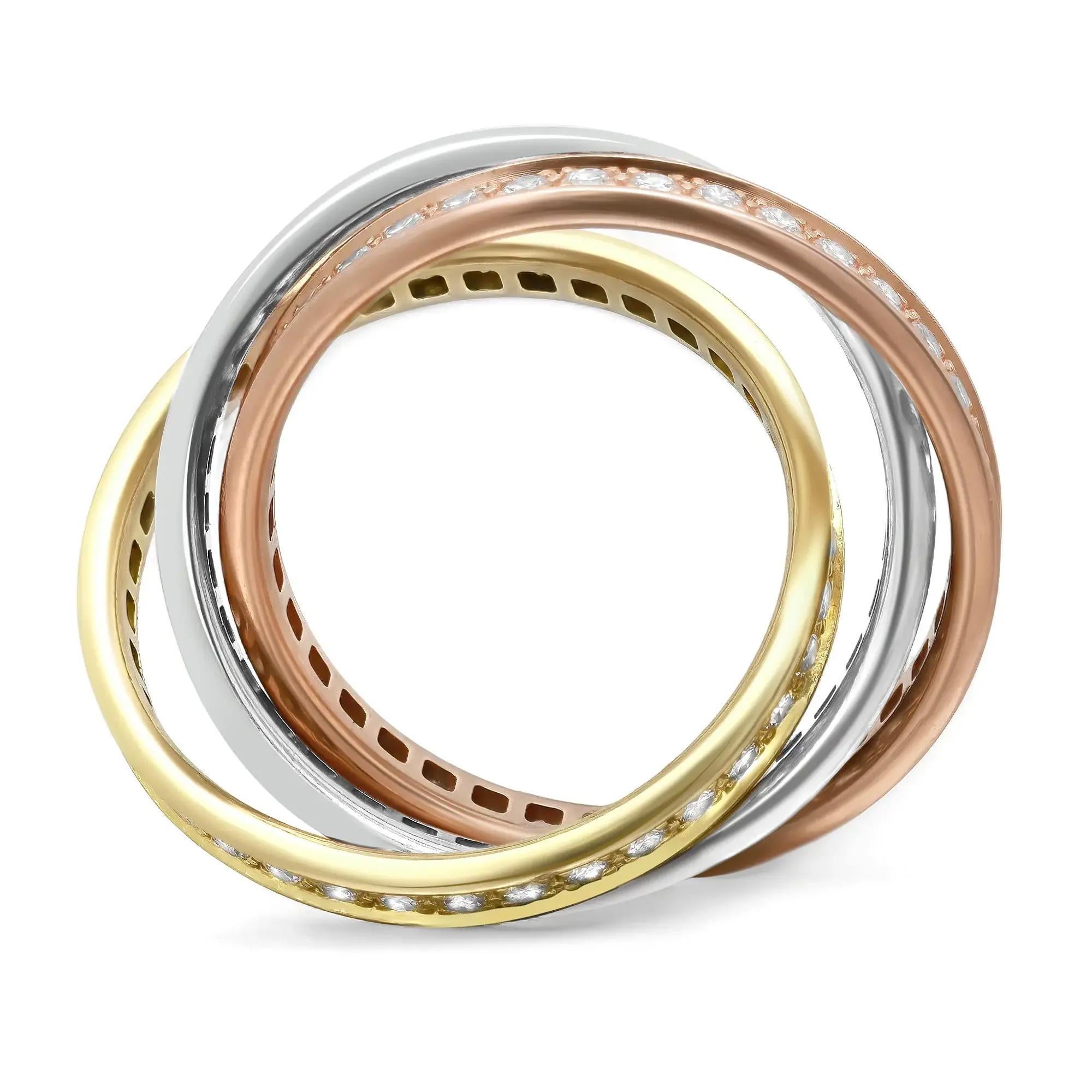 Moderno Cartier Trinity Anello di diamanti in oro giallo rosa bianco 18 carati Misura 60 in vendita