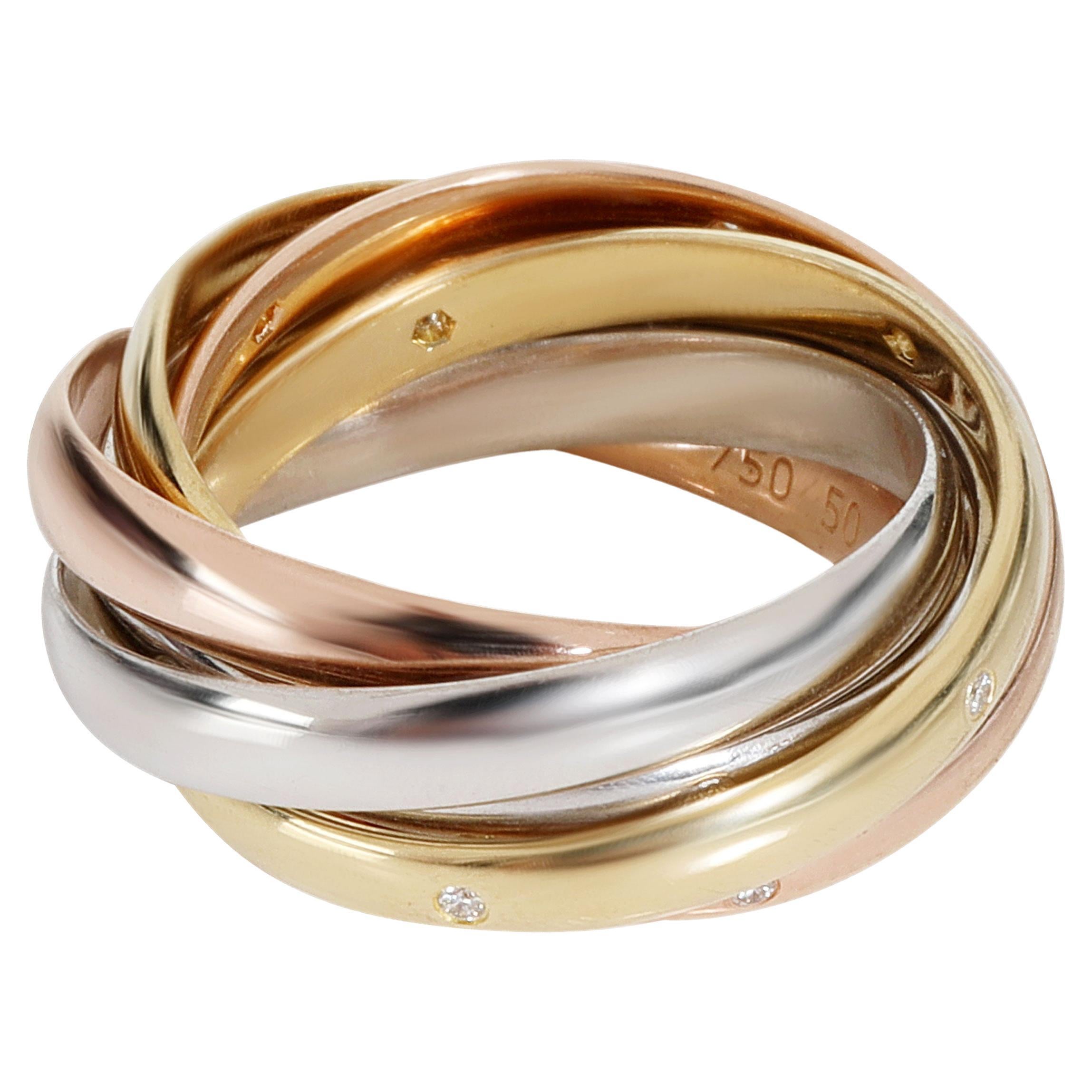 Cartier Trinity Diamond Ring in 18K 3 Tone Gold 0.15 CTW For Sale at  1stDibs | cartier 3 tone ring, 3 tone gold ring, cartier 3 ring