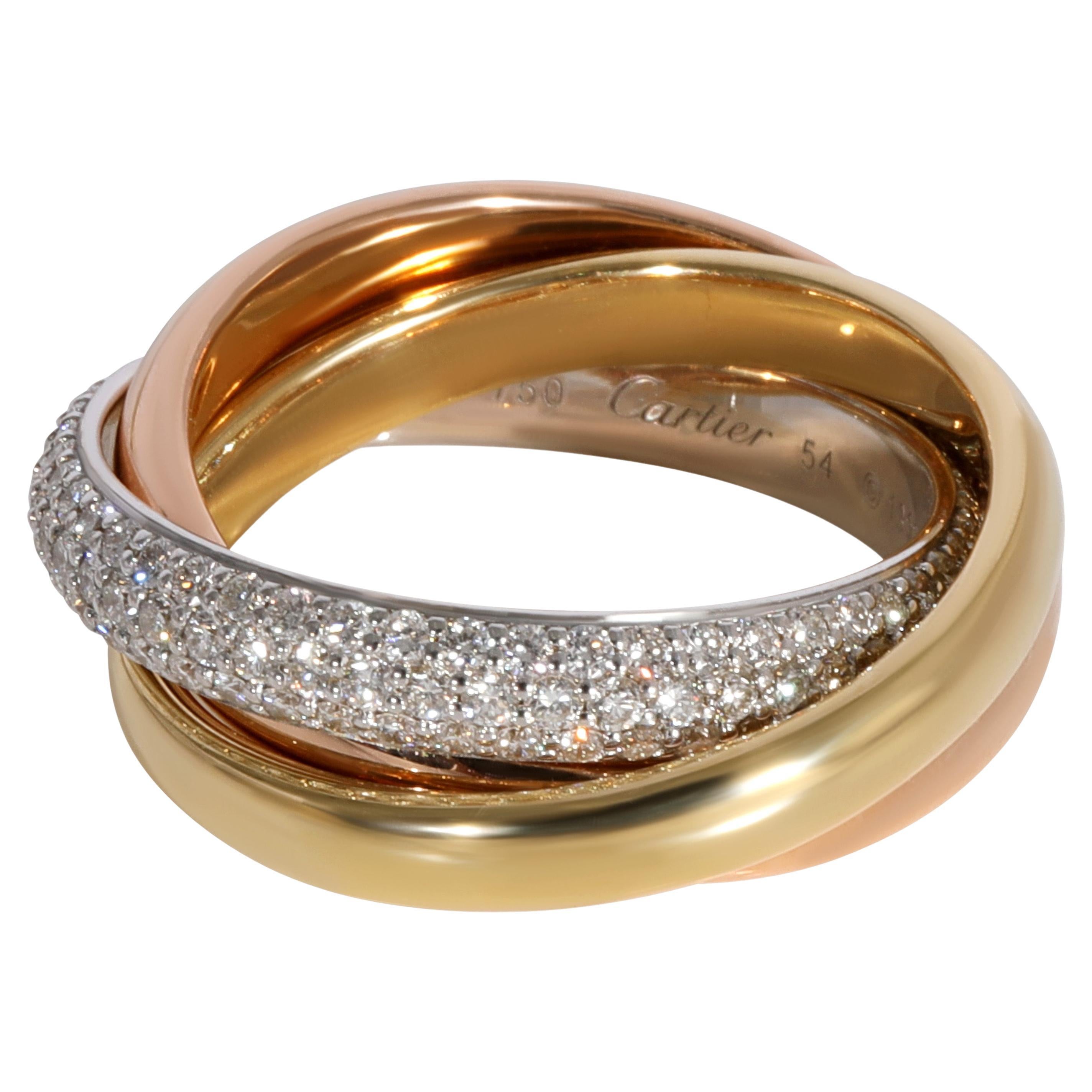 Cartier Trinity Diamond Ring in 18K 3 Tone Gold 0.99 Ctw
